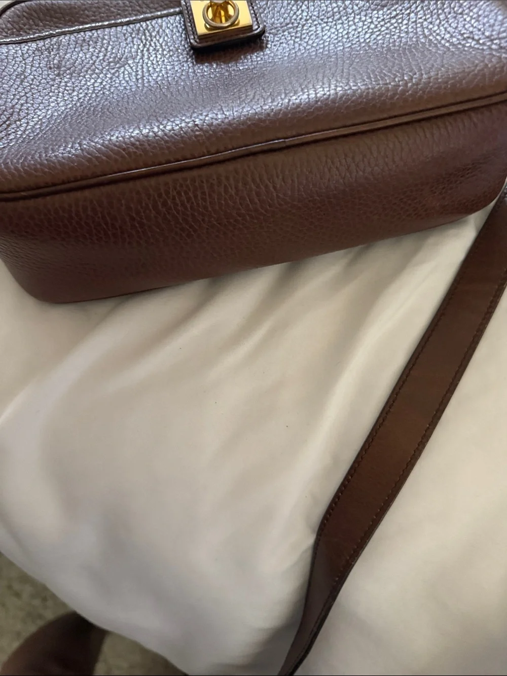 Celine Brown Leather Messenger Bag with Gold Hardware